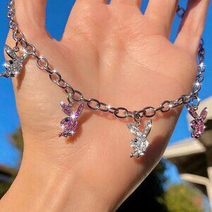 Playboy Bunny Rabbit‎ Necklace, Stainless Steel Choker Chain - Pink, Women, Girl